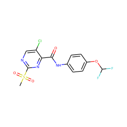 CS(=O)(=O)c1ncc(Cl)c(C(=O)Nc2ccc(OC(F)F)cc2)n1 ZINC000004857588