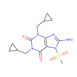 CS(=O)(=O)n1c(N)nc2c1c(=O)n(CC1CC1)c(=O)n2CC1CC1 ZINC000012405547