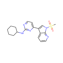 CS(=O)(=O)n1cc(-c2ccnc(NC3CCCCC3)n2)c2cccnc21 ZINC000036124458