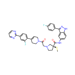 CS[C@@]1(C(=O)Nc2ccc3[nH]nc(-c4ccc(F)cc4)c3c2)CCN(CC(=O)N2CC=C(c3ccc(-c4ncccn4)cc3F)CC2)C1 ZINC000165585454