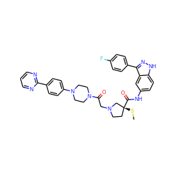 CS[C@@]1(C(=O)Nc2ccc3[nH]nc(-c4ccc(F)cc4)c3c2)CCN(CC(=O)N2CCN(c3ccc(-c4ncccn4)cc3)CC2)C1 ZINC000165587912