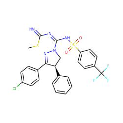 CSC(=N)N=C(NS(=O)(=O)c1ccc(C(F)(F)F)cc1)N1C[C@@H](c2ccccc2)C(c2ccc(Cl)cc2)=N1 ZINC001772608780