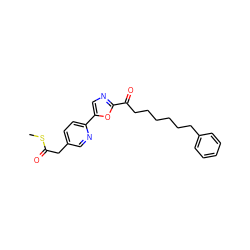 CSC(=O)Cc1ccc(-c2cnc(C(=O)CCCCCCc3ccccc3)o2)nc1 ZINC000103239626