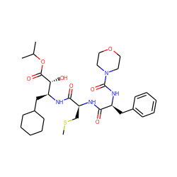 CSC[C@H](NC(=O)[C@H](Cc1ccccc1)NC(=O)N1CCOCC1)C(=O)N[C@@H](CC1CCCCC1)[C@@H](O)C(=O)OC(C)C ZINC000003927469