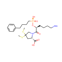 CSC1(SC)C[C@@H](C(=O)O)N(C(=O)[C@H](CCCCN)O[P@](=O)(O)CCCCc2ccccc2)C1 ZINC000013600030