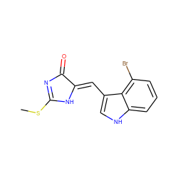 CSC1=NC(=O)/C(=C/c2c[nH]c3cccc(Br)c23)N1 ZINC000101514081