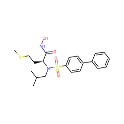 CSCC[C@@H](C(=O)NO)N(CC(C)C)S(=O)(=O)c1ccc(-c2ccccc2)cc1 ZINC000003820614