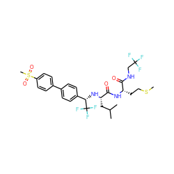 CSCC[C@H](NC(=O)[C@H](CC(C)C)N[C@@H](c1ccc(-c2ccc(S(C)(=O)=O)cc2)cc1)C(F)(F)F)C(=O)NCC(F)(F)F ZINC000028951371