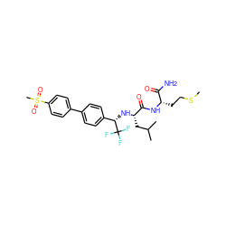 CSCC[C@H](NC(=O)[C@H](CC(C)C)N[C@@H](c1ccc(-c2ccc(S(C)(=O)=O)cc2)cc1)C(F)(F)F)C(N)=O ZINC000028951337