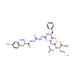 CSCC[C@H](NC(=O)[C@H](CC(C)C)NC(=O)[C@H](Cc1ccccc1)NC(=O)CNC(=O)CNC(=O)[C@@H](N)Cc1ccc(O)cc1)C(N)=O ZINC000027410586