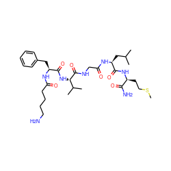 CSCC[C@H](NC(=O)[C@H](CC(C)C)NC(=O)CNC(=O)[C@@H](NC(=O)[C@H](Cc1ccccc1)NC(=O)CCCCN)C(C)C)C(N)=O ZINC000027417567
