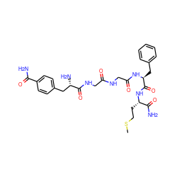 CSCC[C@H](NC(=O)[C@H](Cc1ccccc1)NC(=O)CNC(=O)CNC(=O)[C@@H](N)Cc1ccc(C(N)=O)cc1)C(N)=O ZINC000028893238