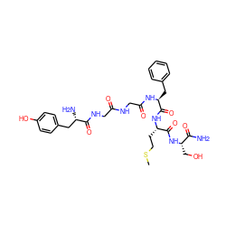 CSCC[C@H](NC(=O)[C@H](Cc1ccccc1)NC(=O)CNC(=O)CNC(=O)[C@@H](N)Cc1ccc(O)cc1)C(=O)N[C@@H](CO)C(N)=O ZINC000027408687