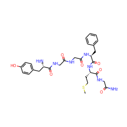 CSCC[C@H](NC(=O)[C@H](Cc1ccccc1)NC(=O)CNC(=O)CNC(=O)[C@@H](N)Cc1ccc(O)cc1)C(=O)NCC(N)=O ZINC000027413979