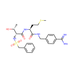 CSCC[C@H](NC(=O)[C@H](NS(=O)(=O)Cc1ccccc1)[C@@H](C)O)C(=O)NCc1ccc(C(=N)N)cc1 ZINC000049888722