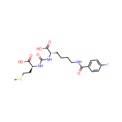 CSCC[C@H](NC(=O)N[C@@H](CCCCNC(=O)c1ccc(I)cc1)C(=O)O)C(=O)O ZINC000049757183