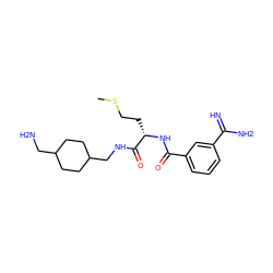 CSCC[C@H](NC(=O)c1cccc(C(=N)N)c1)C(=O)NCC1CCC(CN)CC1 ZINC000027770009