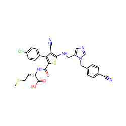 CSCC[C@H](NC(=O)c1sc(NCc2cncn2Cc2ccc(C#N)cc2)c(C#N)c1-c1ccc(Cl)cc1)C(=O)O ZINC000653794425