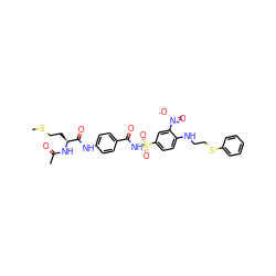 CSCC[C@H](NC(C)=O)C(=O)Nc1ccc(C(=O)NS(=O)(=O)c2ccc(NCCSc3ccccc3)c([N+](=O)[O-])c2)cc1 ZINC000082158406