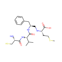 CSCC[C@H](NC[C@H](Cc1ccccc1)NC(=O)[C@@H](NC(=O)[C@@H](N)CS)C(C)C)C(=O)O ZINC000013762272