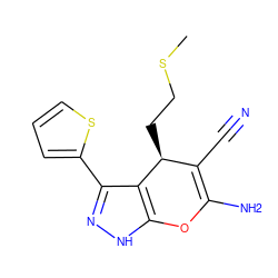 CSCC[C@H]1C(C#N)=C(N)Oc2[nH]nc(-c3cccs3)c21 ZINC000005045028