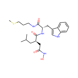 CSCCCNC(=O)[C@H](Cc1c[nH]c2ccccc12)NC(=O)[C@@H](CC(=O)NO)CC(C)C ZINC000027085113