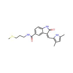 CSCCCNC(=O)c1ccc2c(c1)/C(=C/c1[nH]c(C)cc1C)C(=O)N2 ZINC000146678004