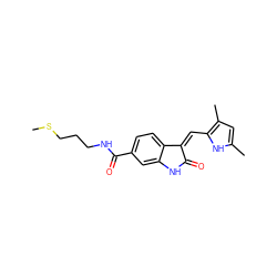 CSCCCNC(=O)c1ccc2c(c1)NC(=O)/C2=C\c1[nH]c(C)cc1C ZINC000146676825