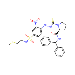 CSCCNS(=O)(=O)c1ccc(NNC(=S)N2CCC[C@H]2C(=O)NC(c2ccccc2)c2ccccc2)c([N+](=O)[O-])c1 ZINC000027768490