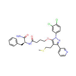 CSCCc1c(-c2cccnc2)nn(-c2ccc(Cl)c(Cl)c2)c1OCCCC(=O)N[C@@H](Cc1ccccc1)C(N)=O ZINC000014956355