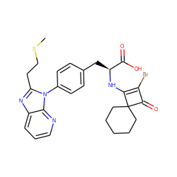 CSCCc1nc2cccnc2n1-c1ccc(C[C@H](NC2=C(Br)C(=O)C23CCCCC3)C(=O)O)cc1 ZINC000100077383