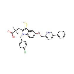 CSc1c(CC(C)(C)C(=O)O)n(Cc2ccc(Cl)cc2)c2ccc(OCc3ccc(-c4ccccc4)cn3)cc12 ZINC000026669109