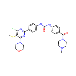 CSc1c(Cl)nc(-c2ccc(NC(=O)Nc3ccc(C(=O)N4CCN(C)CC4)cc3)cc2)nc1N1CCOCC1 ZINC000118176989