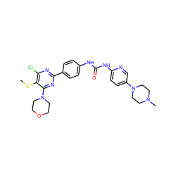 CSc1c(Cl)nc(-c2ccc(NC(=O)Nc3ccc(N4CCN(C)CC4)cn3)cc2)nc1N1CCOCC1 ZINC000221189909