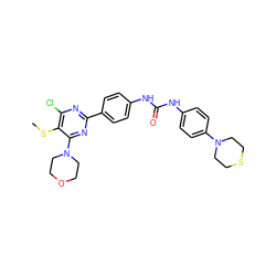 CSc1c(Cl)nc(-c2ccc(NC(=O)Nc3ccc(N4CCSCC4)cc3)cc2)nc1N1CCOCC1 ZINC000118176755