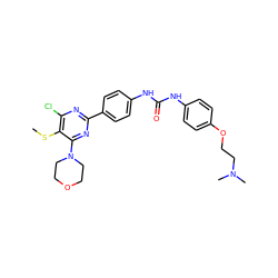 CSc1c(Cl)nc(-c2ccc(NC(=O)Nc3ccc(OCCN(C)C)cc3)cc2)nc1N1CCOCC1 ZINC000118179113