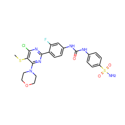 CSc1c(Cl)nc(-c2ccc(NC(=O)Nc3ccc(S(N)(=O)=O)cc3)cc2F)nc1N1CCOCC1 ZINC000118366102