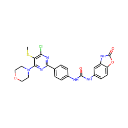 CSc1c(Cl)nc(-c2ccc(NC(=O)Nc3ccc4oc(=O)[nH]c4c3)cc2)nc1N1CCOCC1 ZINC000118179064