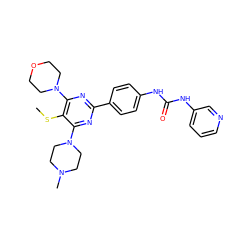 CSc1c(N2CCOCC2)nc(-c2ccc(NC(=O)Nc3cccnc3)cc2)nc1N1CCN(C)CC1 ZINC000118173619