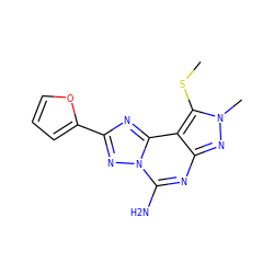 CSc1c2c(nc(N)n3nc(-c4ccco4)nc23)nn1C ZINC000013493995