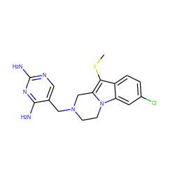 CSc1c2n(c3cc(Cl)ccc13)CCN(Cc1cnc(N)nc1N)C2 ZINC000013520550