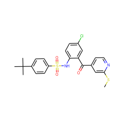 CSc1cc(C(=O)c2cc(Cl)ccc2NS(=O)(=O)c2ccc(C(C)(C)C)cc2)ccn1 ZINC000034209848