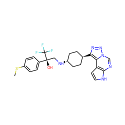 CSc1ccc([C@@](O)(CN[C@H]2CC[C@H](c3nnn4cnc5[nH]ccc5c34)CC2)C(F)(F)F)cc1 ZINC001772634187