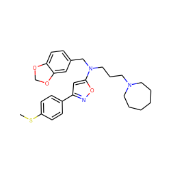 CSc1ccc(-c2cc(N(CCCN3CCCCCC3)Cc3ccc4c(c3)OCO4)on2)cc1 ZINC000013437534