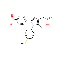 CSc1ccc(-n2c(-c3ccc(S(C)(=O)=O)cc3)cc(CC(=O)O)c2C)cc1 ZINC000073223024