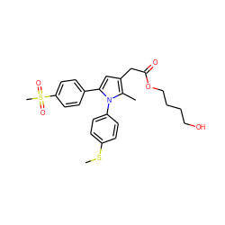 CSc1ccc(-n2c(-c3ccc(S(C)(=O)=O)cc3)cc(CC(=O)OCCCCO)c2C)cc1 ZINC000147423525