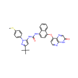 CSc1ccc(-n2nc(C(C)(C)C)cc2NC(=O)Nc2ccc(Oc3ccnc4[nH]c(=O)cnc34)c3ccccc23)cc1 ZINC000199105278