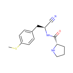 CSc1ccc(C[C@@H](C#N)NC(=O)[C@@H]2CCCN2)cc1 ZINC000048998433