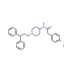 CSc1ccc(CC(=O)N(C)C2CCN(CCC(c3ccccc3)c3ccccc3)CC2)cc1 ZINC000028342712