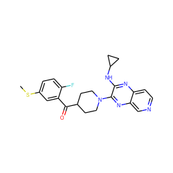 CSc1ccc(F)c(C(=O)C2CCN(c3nc4cnccc4nc3NC3CC3)CC2)c1 ZINC000144519104